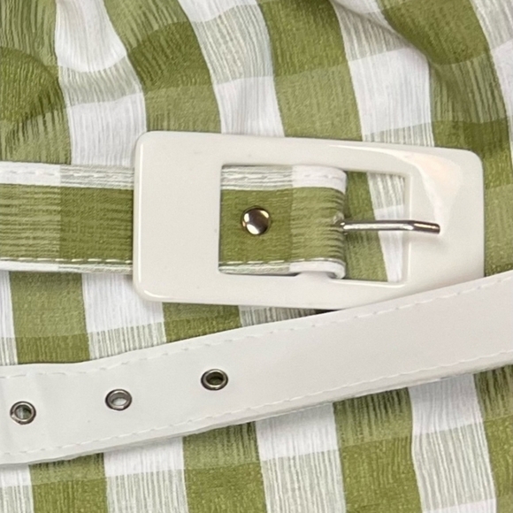 Modcloth New Retro green Gingham Checked Midi skirt belted Size 12 Acadamia - Picture 6 of 11